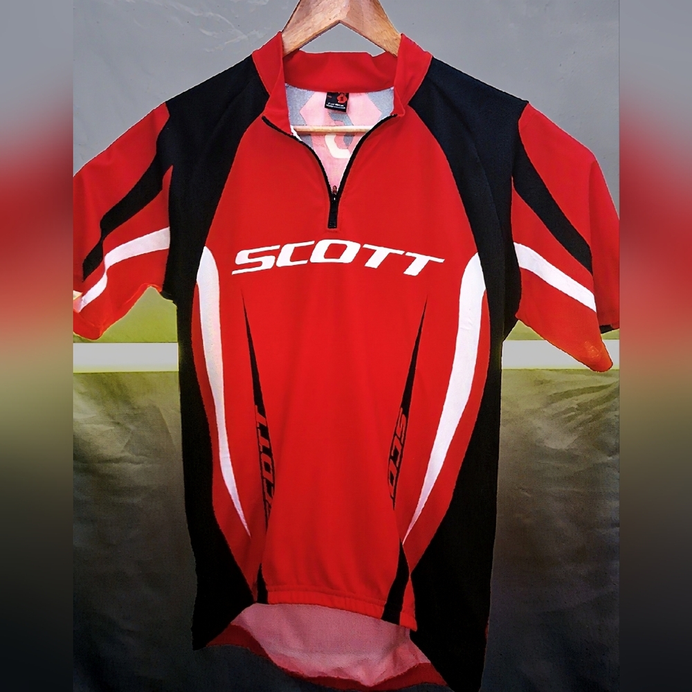 Scott Cycling Jersey Men XL Red Black White Quarter Zip Performance Top